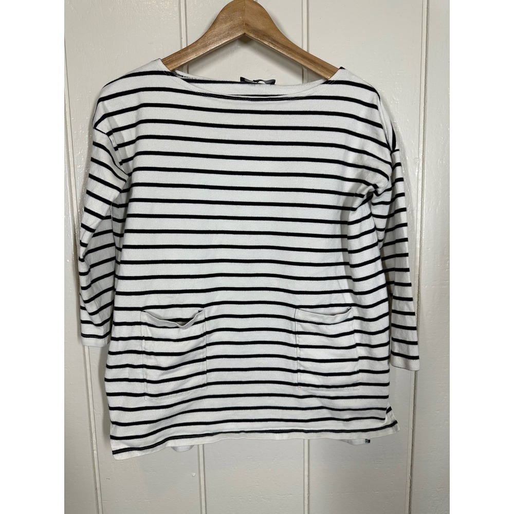 Hatch Top Women 0 White Black Striped Boatneck Maternity 3/4 Sleeve Pocket Knit